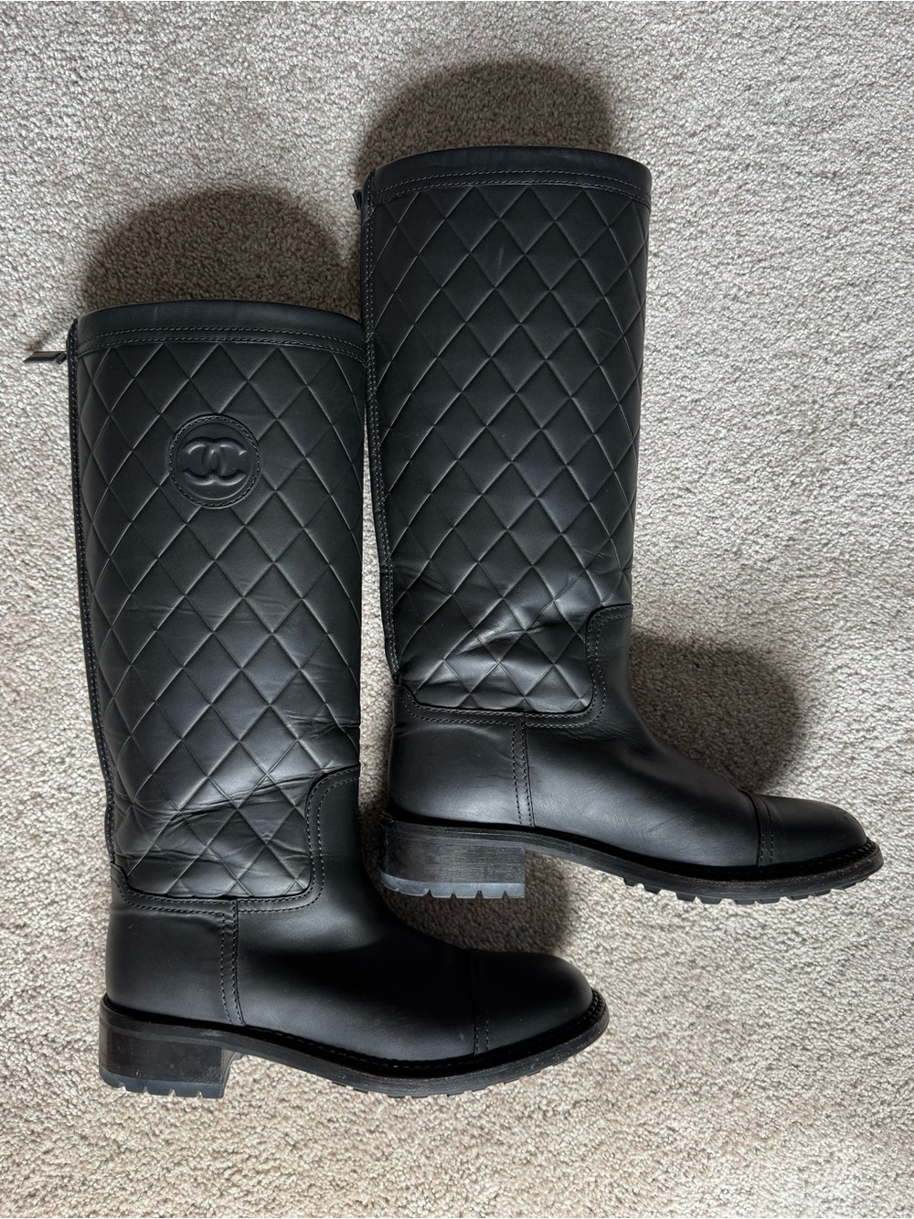 Chanel Quilted Leather Knee-High Riding Boots in Black - Picture 6 of 9